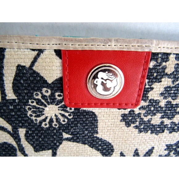Spartina Daufuskie Island Wallet Black Floral Natural Linen Leather Trim Clutch - Picture 2 of 5